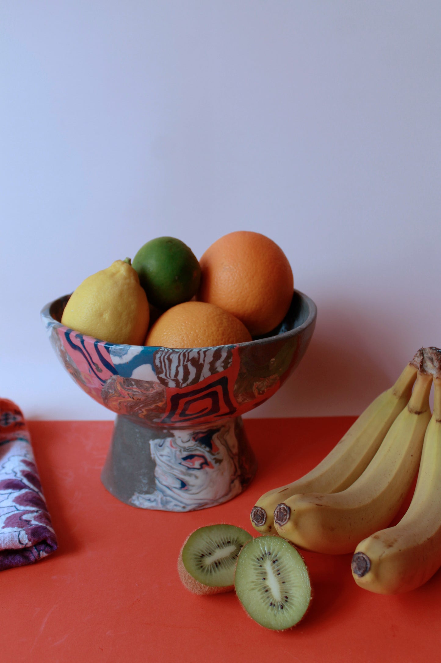 Half Gray/Half Quilt Pedestal Bowl